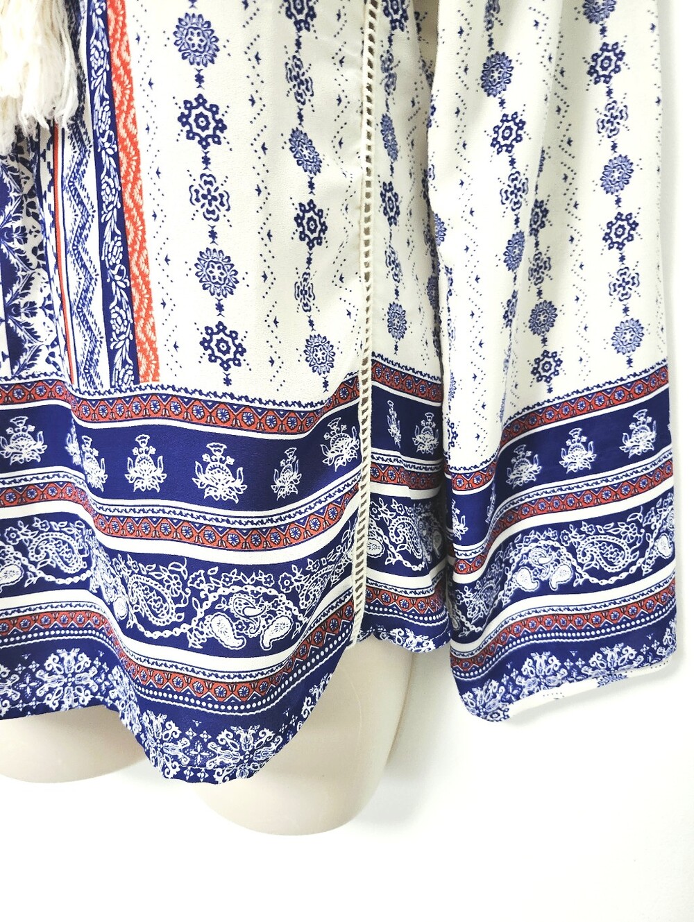 Design Lab Lord & Taylor White Boho Blouse with Navy & Red Print size M - Picture 11 of 13